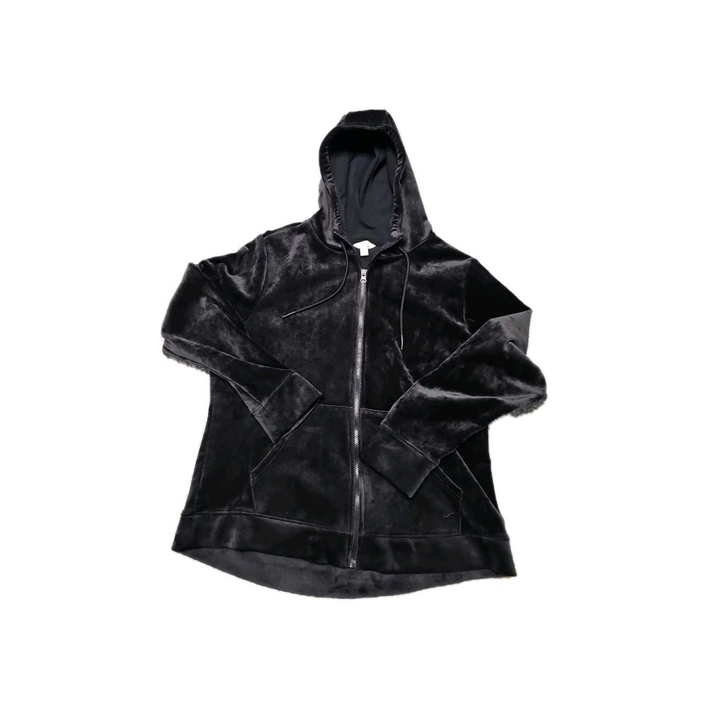 Time And Tru Black Velour Full Zip Hoodie Jacket XL